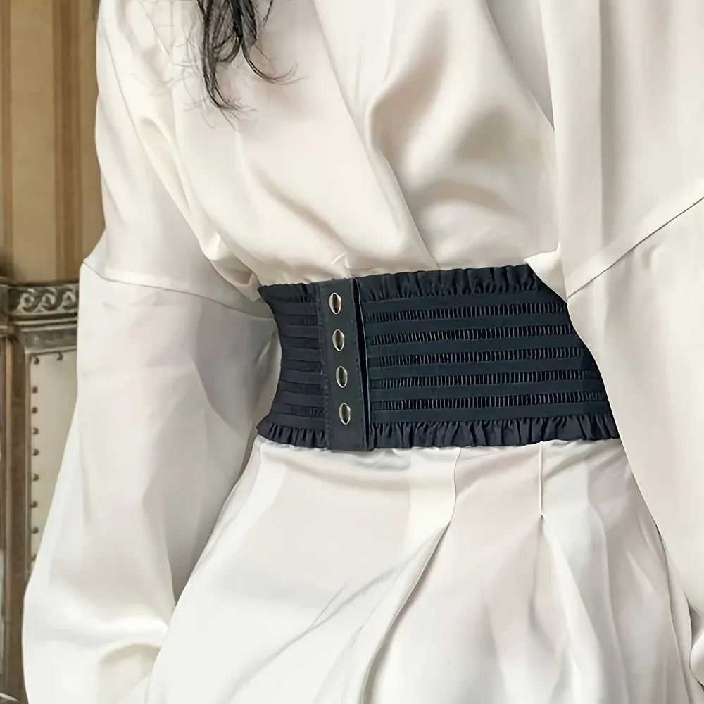 Chic Black Lace-Up Corset Belt - Elastic, Wide Waistband for Women | Perfect for Parties & Casual Outings Badiee Stylez