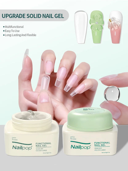 Nailpop Solid Nail Gel Glue for Press On Nails Strong Adhesive Clear Gel Tip Adhesive UV Gel Long-Lasting No Damage 20g (1/3pcs)