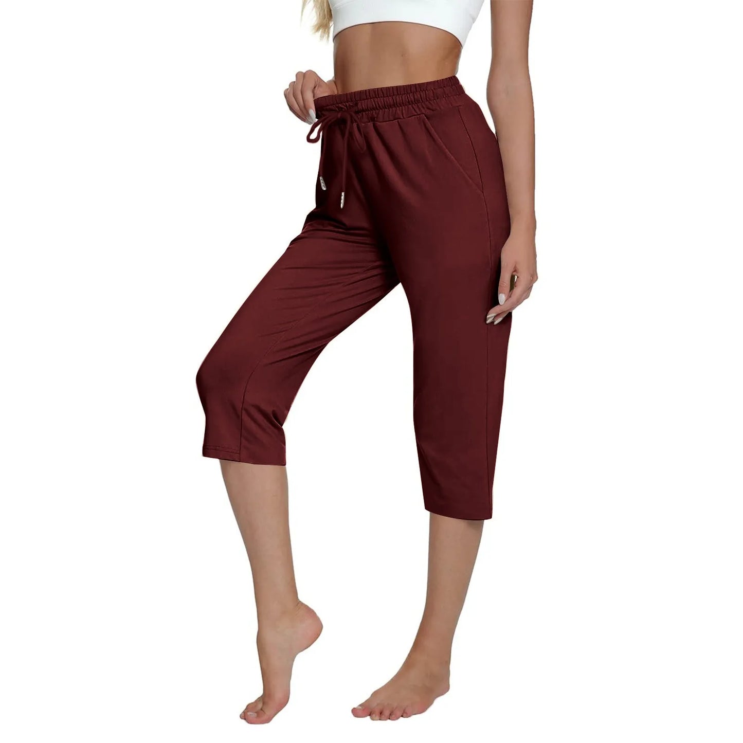 Solid Color Simple Classic Cropped Capris Pants For Women Summer Fashion Slimming Daily Versatile Sports Elastic Short Pants