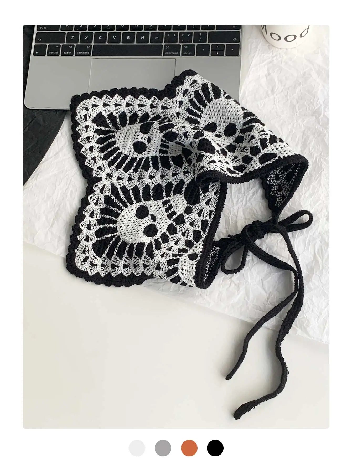 Halloween Costume Skeleton Ghost Bat Spider Web Personalized Knitted Crochet Headband Female Photo Photo Triangle Scarf Trendy Badiee Stylez