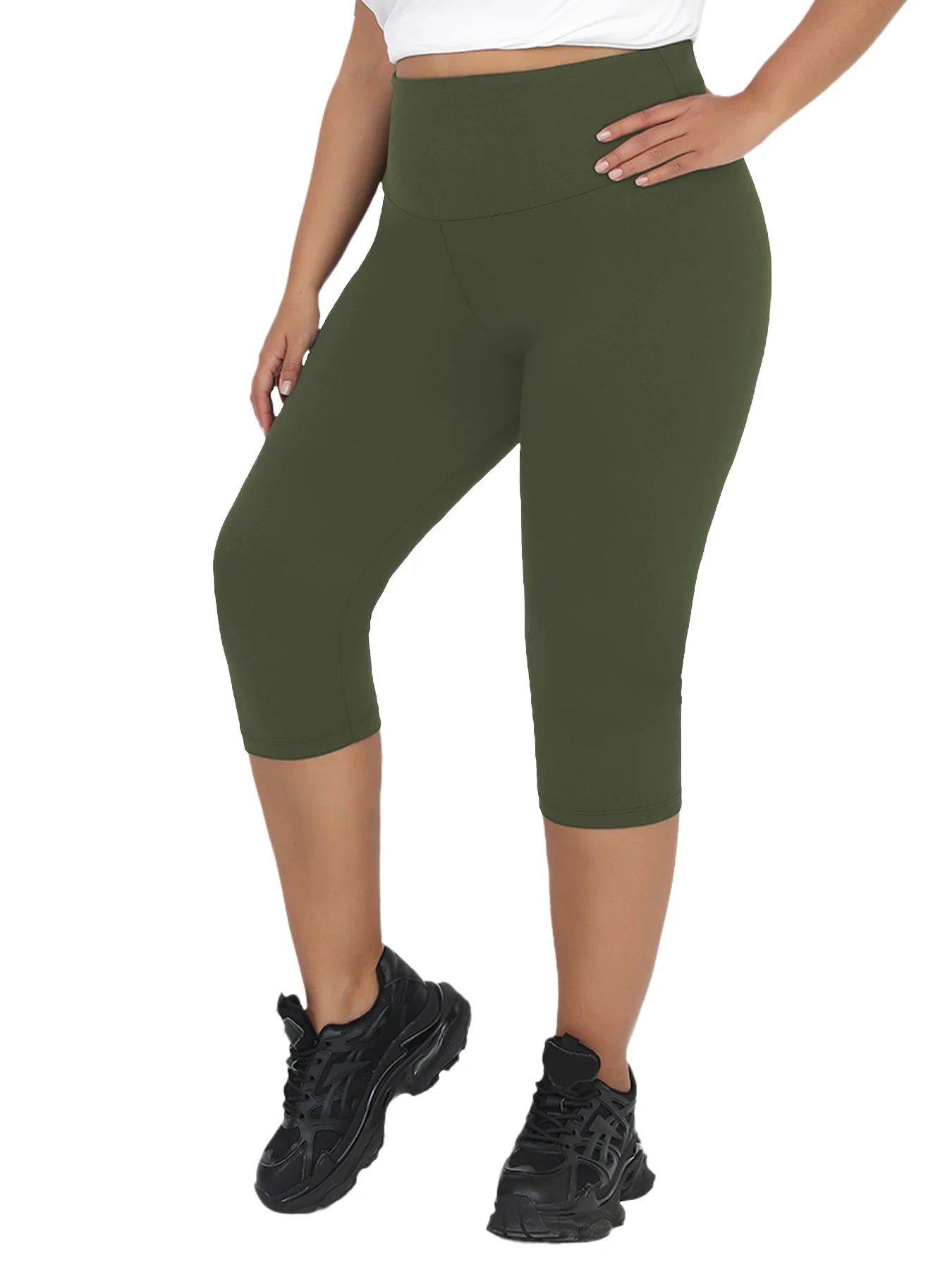 Plus Size Leggings for Women Super soft High Waisted Tummy Control Yoga Capri Pants No See Through Workout Running Leggings -13