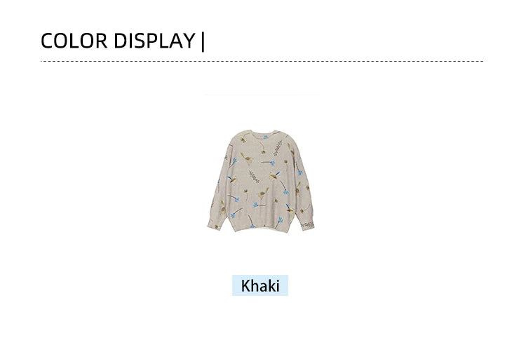 plus Size Bird Print round Neck Pullover Sweater Elegant Long Sleeve Autumn Spring New 2024 Women's Fashion