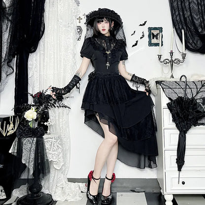 Harajuku American Fashion Gothic Black Irregular Layer Spliced Layered Skirt Women's Summer Fashion Street Y2K Long Skirt