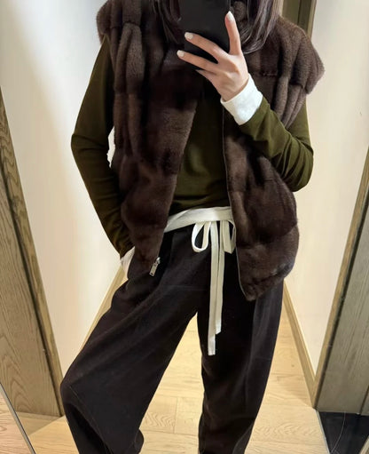 Autumn-winter luxurious short mink zippered vest Badiee Stylez
