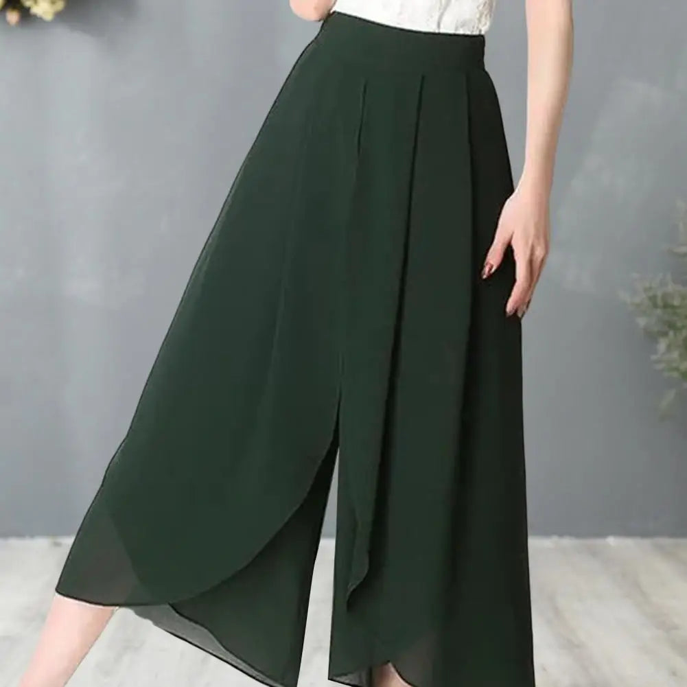 High Waist Pants See-through Chiffon Trousers Chic Women's Chiffon Skirt Pants Double Layered Wide-leg Mid-calf Cropped for A