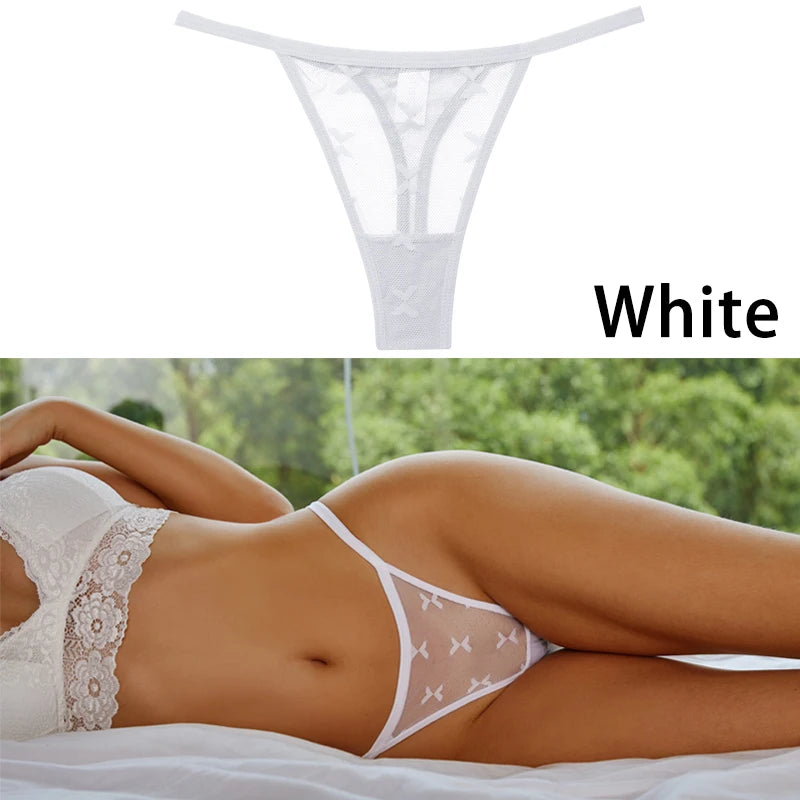 S-XL Sexy G String Thong Mesh Perspective Women Panties Low Waist Female Underpants Solid Color T-back Underwear Thongs Women White 1pc