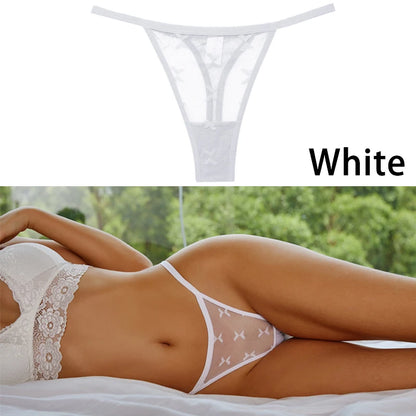 S-XL Sexy G String Thong Mesh Perspective Women Panties Low Waist Female Underpants Solid Color T-back Underwear Thongs Women White 1pc