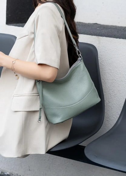 Women's Natural Cowhide Leather Crossbody Bag Two Straps- Convertible Shoulder Purse for Effortless Commuting Minimalist Tote