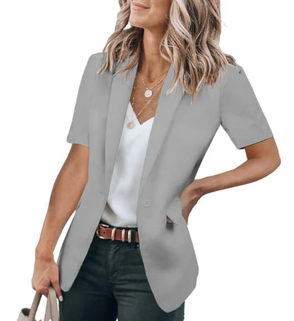 Summer women's temperament, fashionable and loose fitting small suit, European and American solid color suit collar, short sleev Light Grey
