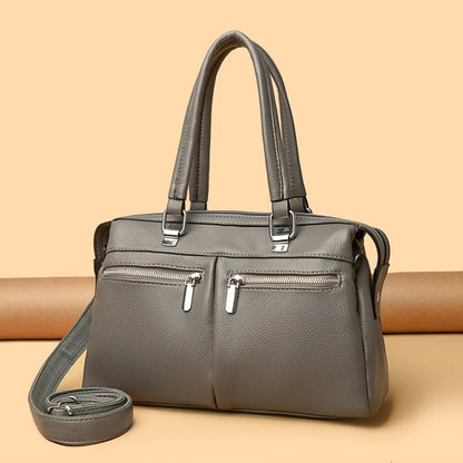 Two Pockets Genuine Brand High Quality Leather Casual Tote Luxury Handbags Women Bags Designer Shoulder Hand Bags for Women Sac