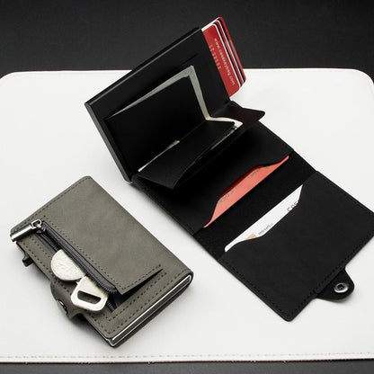 CASEKEY Pink Wallet Slim Minimalist Leather Pop UP Wallet Rfid Blocking Mini Aluminum Automatic Card Holder for Women Men