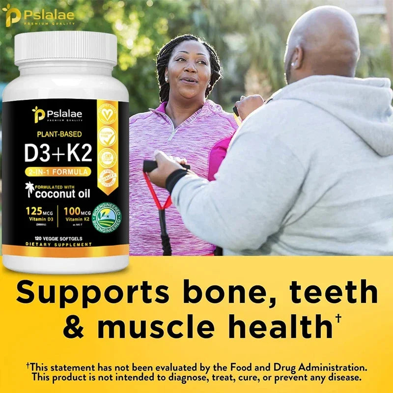 Vitamin D3+K2 Supplement 5000IU Vitamin D3 and K2 (MK-7) Capsules for Bone, Heart, Muscle, Immune Support