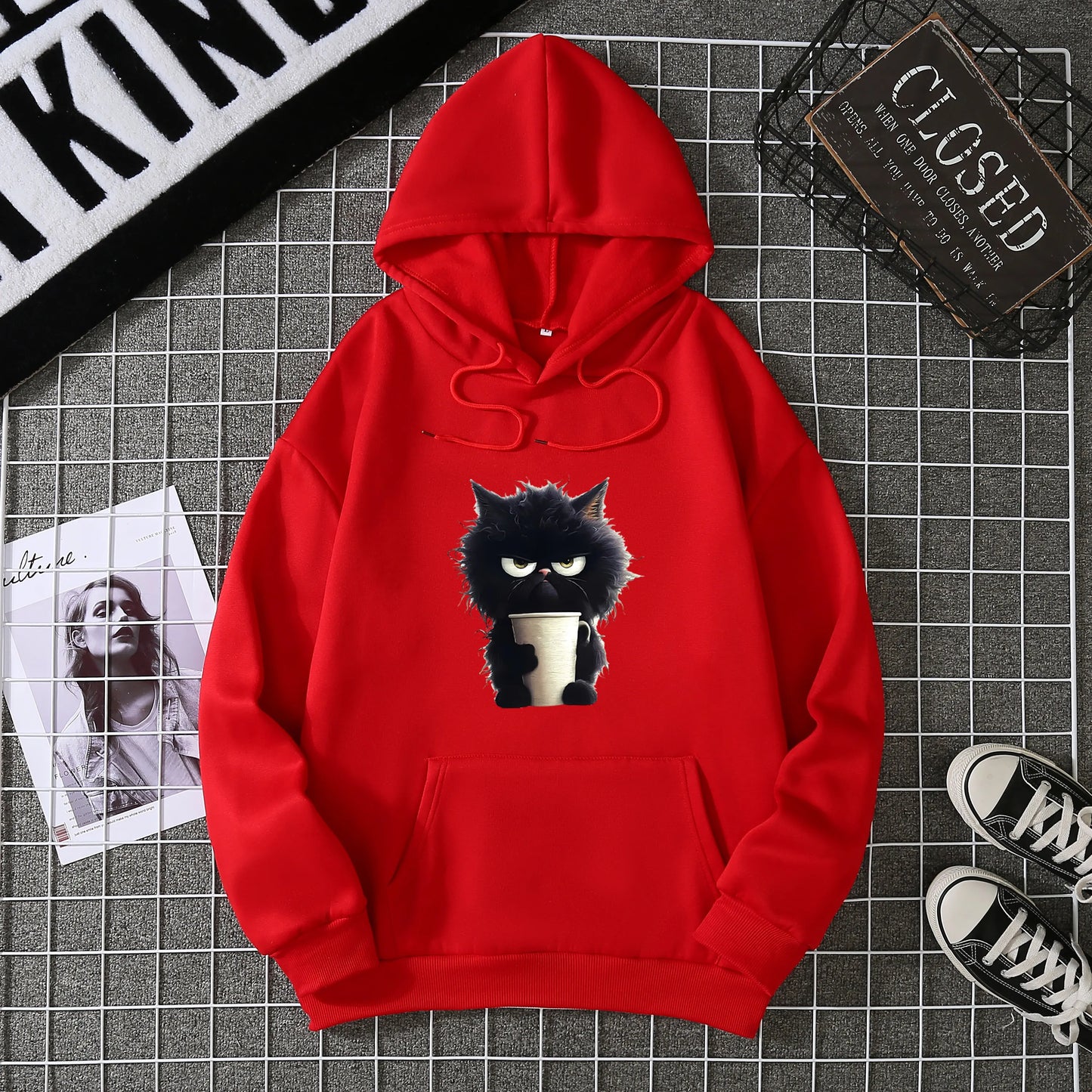 2025 Winter New Women's Hoodie High Street Unisex style Double Pockets Sweatshirts Outerwear Plus-Size Women's Clothing CYXX236 Red