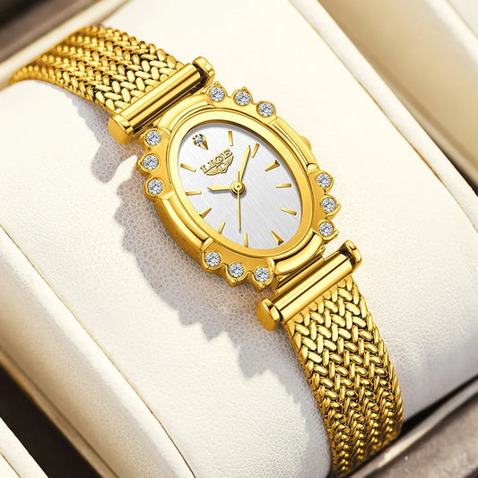 LIGE 2025 New Gold Square Watch For Women Simple Fashion Waterproof Quartz Ladies Watches Ultra-Thin Mesh Women's Bracelet Watch