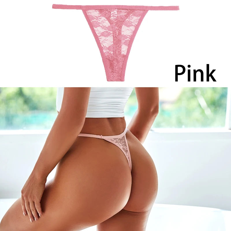 S-XL Sexy G String Thong Mesh Perspective Women Panties Low Waist Female Underpants Solid Color T-back Underwear Thongs Women Style2 Pink 1pc