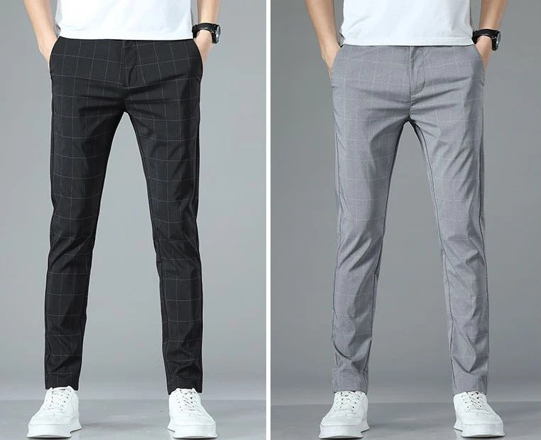 Male Suit Trousers Check Cooling Ice Silk Plaid Straight Up Clothes Offer Slacks Designer Men's Summer Pants Fabric 2024 Classic