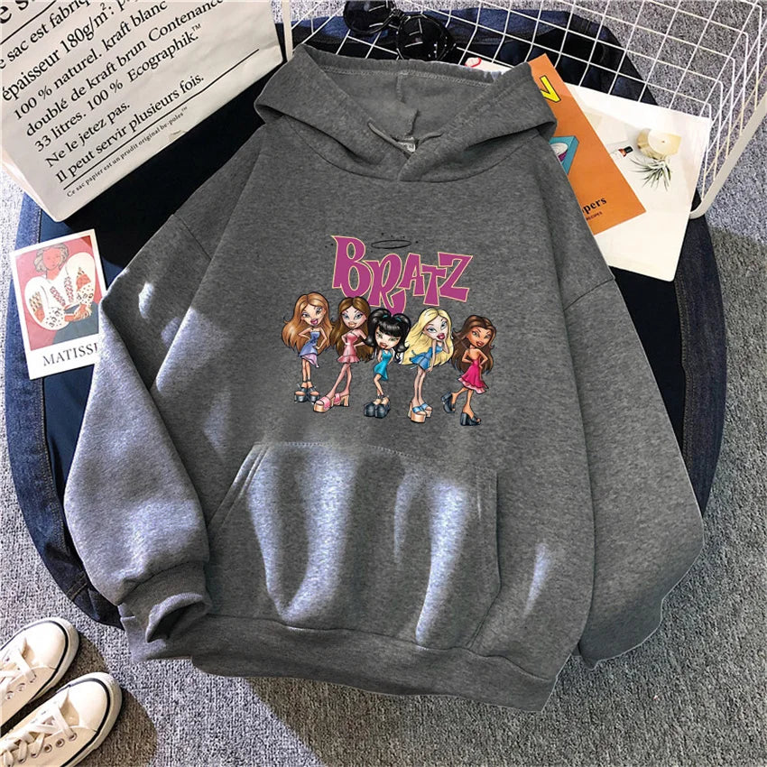 Bratz Letter Printed Plus Size Woman Hooded Sweatshirt Women Hoodie Hip Hop Long Sleeve Streetwear Unisex Male Clothes Tops dark gray 1599
