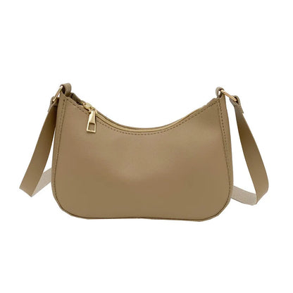 Mini Fashion Female Underarm Shopping Bag Retro Casual Women Totes Shoulder Bags Female Leather Solid Color Handbag for Women khaki1 (20cm<Max Length<30cm) CN