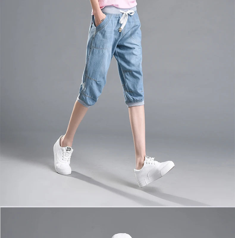 Summer Styles Loose Jeans For Women Calf-Length Harem Pants Elastic High Waist Thin Pants Fashion Jeans 4XL