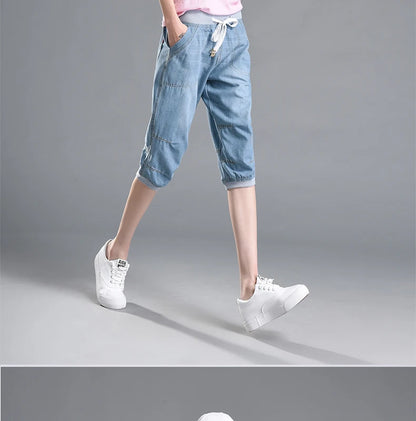 Summer Styles Loose Jeans For Women Calf-Length Harem Pants Elastic High Waist Thin Pants Fashion Jeans 4XL