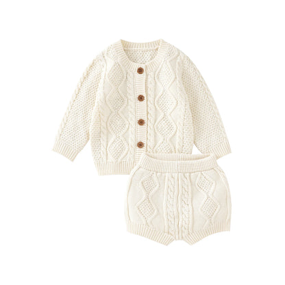 Baby Clothes Sets Cotton Knitted Newborn Boys Girl Sweater Long Sleeve +Pants Autumn Infant Children Cardigan +Shorts 0-18M 2PCS