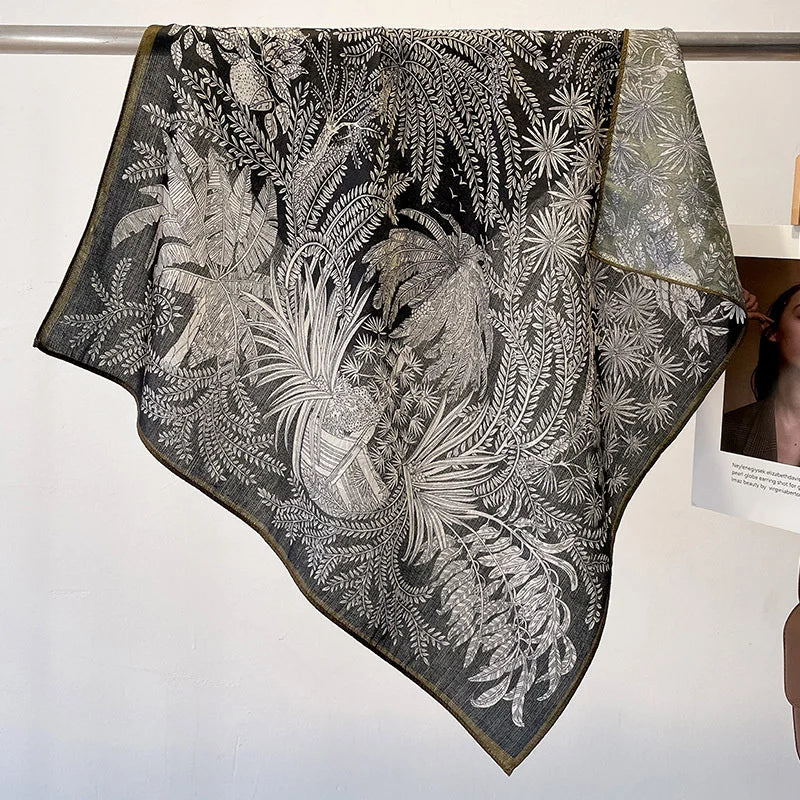 Fashion 70cm Cotton Square Scarf Women Floral Print Design Bandanas Lady Scarves Headband Accessories Handkerchief Hair QME161-01 65x65cm