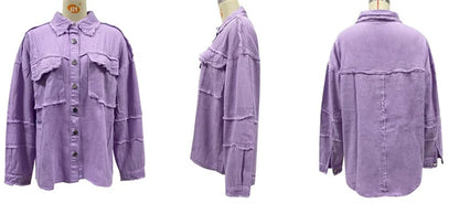 2025 Spring Autumn Shirt Style Denim Jacket Women Holes Raw-edges Jeancoat Casual Tops Female Oversize Loose Outerwear 7 Colors