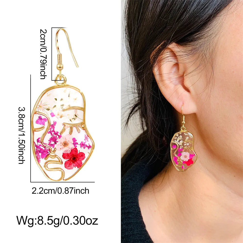 New In Earrings Dried Flower Crystal Dangle Hoop Earrings For Women Stainless Steel Diycharm Long Earring Cute Jewelry Wholesale