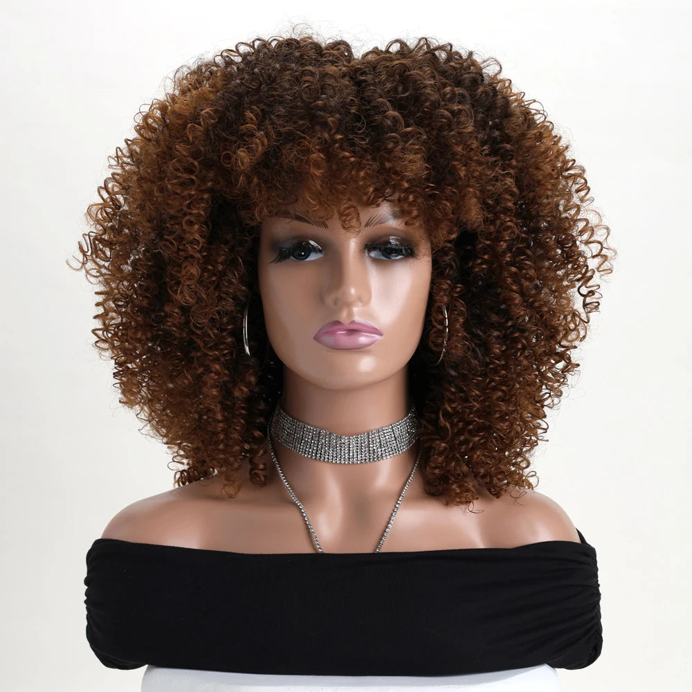 16 Inch Afro Kinky Curly Hair Wigs With Bangs Soft Fluffy Synthetic Fiber None Lace Wigs For Party Cosplay Daily Use Badiee Stylez