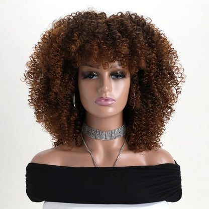 16 Inch Afro Kinky Curly Hair Wigs With Bangs Soft Fluffy Synthetic Fiber None Lace Wigs For Party Cosplay Daily Use Badiee Stylez