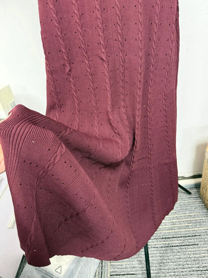 Women O-Neck White Knit Thread Mid-Length Dress Summer 2024 New Elegant Lady Ruffled Sleeve Single Breasted Slim Long Robe Badiee Stylez