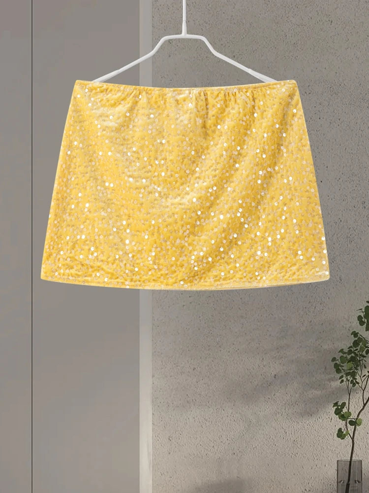 O-neck Vest Mini Skirt Suits Women Sexy sparkly Sequined Sleeveless Tank Tops With Bodycon Short Skirts Fashion Ladies Beachwear