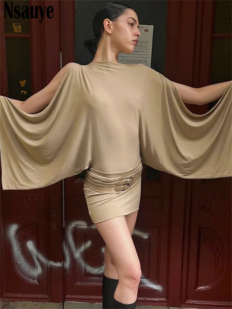 Nsauye Y2K Women Sexy High Street Fashion Mini Wrap Night Club Long Sleeve Dress Hollow Out Casual Evening Party Dress 2025