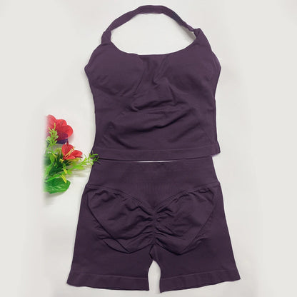 two piece DF yoga clothing set outfits woman yoga Impact Halter Top and spors shorts 4.5 inch Gym workout sets pilates clothes Badiee Stylez