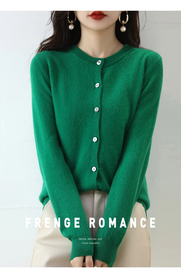 Knitted Cardigan Women's Sweater Autumn And Winter 2022 New Solid Color Coat Round Neck Short Long Sleeve Loose Korean Fashion