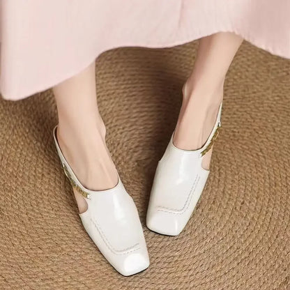 2025 New Retro Style Baotou Women's Sandals Half Slippers Square Toe Inside Heightening