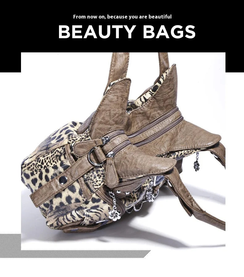 Angelkiss Women Handbags Leopard Bag Top-handle Handbag Fashion Satchel Dumpling Pack Shoulder Bag Tote Bag Hobos Large Purse