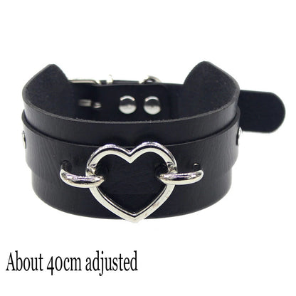 Woman Black Punk Choker Collar Necklace Sexy PU Leather Heart Lock Key Spike Chocker Gothic Cosplay Accessories Party Jewelry Heart Lock