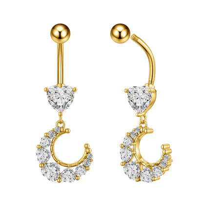 Zircon Crystal Belly Button Ring Dangle Wing Piercing Nombril Ombligo Surgical Steel Barbell Heart Round Navel Stud Body Jewelry