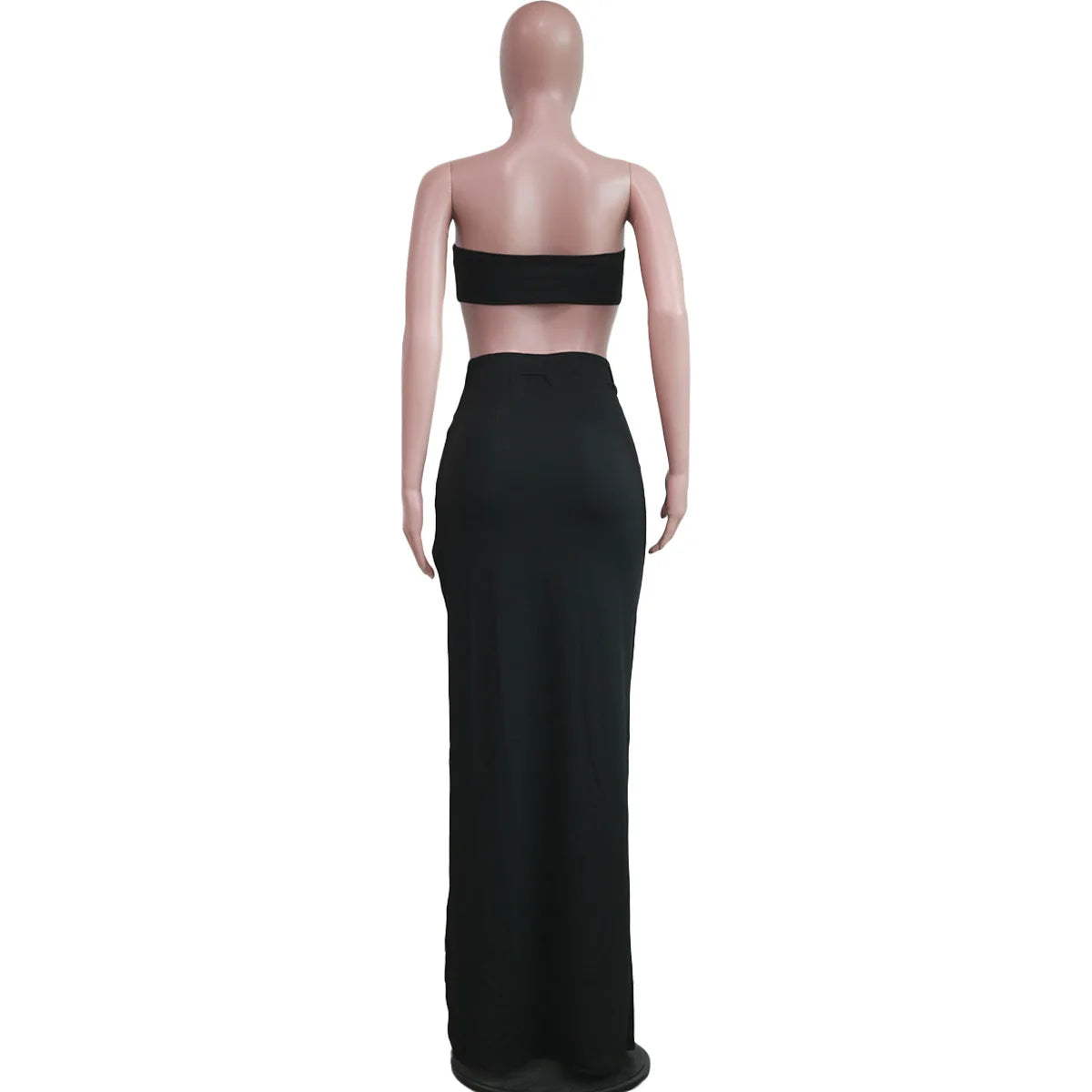 New Chic Gold Ring Bandeau Slit Skirt Two-Piece Set Womens Beautiful Off Shoulder Matching Skirt Set Nightclub Outfits Badiee Stylez