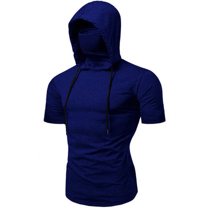 new Mens Gym Thin Hoodie Long Sleeve Hoodies With Mask Sweatshirt Casual Splice Large Mask Hoodie Sweatshirt Hooded Tops Cycling Short sleeved mask 6
