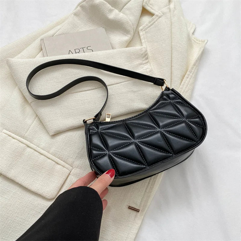 Mini Fashion Female Underarm Shopping Bag Retro Casual Women Totes Shoulder Bags Female Leather Solid Color Handbag for Women (20cm<Max Length<30cm) CN
