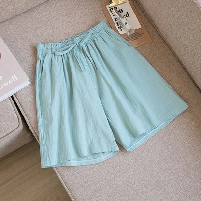 2024 Women Cotton Shorts,Summer Casual Solid Two Pockets shorts high waist loose shorts for girls Soft Cool female shorts Pea Green