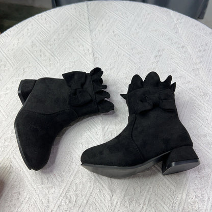 Spring Autumn Bow Girls Fashion Toddler Boots PU Leather Low Heel Kids Princess Boots Party Zip Children Ankle Baby Girl Shoes