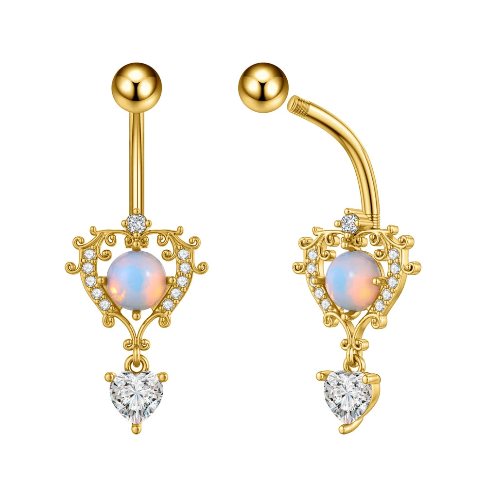 Zircon Crystal Belly Button Ring Dangle Wing Piercing Nombril Ombligo Surgical Steel Barbell Heart Round Navel Stud Body Jewelry