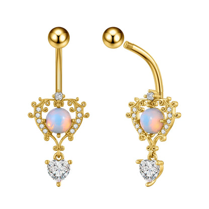 Zircon Crystal Belly Button Ring Dangle Wing Piercing Nombril Ombligo Surgical Steel Barbell Heart Round Navel Stud Body Jewelry