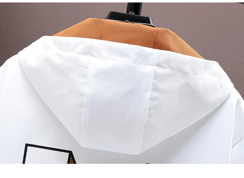 Men's Casual Hooded Jackets Autumn Patchwork Thin Coats Outwear Top Windbreaker Streetwear Male Outerwear Coat
