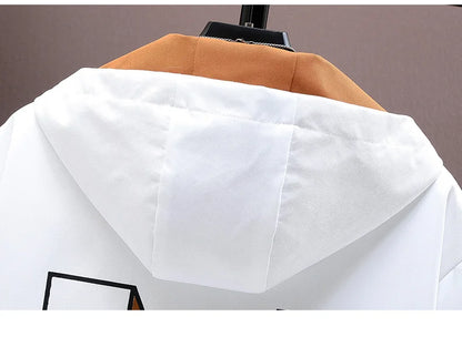 Men's Casual Hooded Jackets Autumn Patchwork Thin Coats Outwear Top Windbreaker Streetwear Male Outerwear Coat