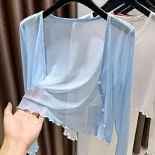 Plus Size Ice Silk Sun Protection Open Cardigan Thin Outerwear Women's Clothing for Chubby mm Short Outerwear Capelet Lace Trim