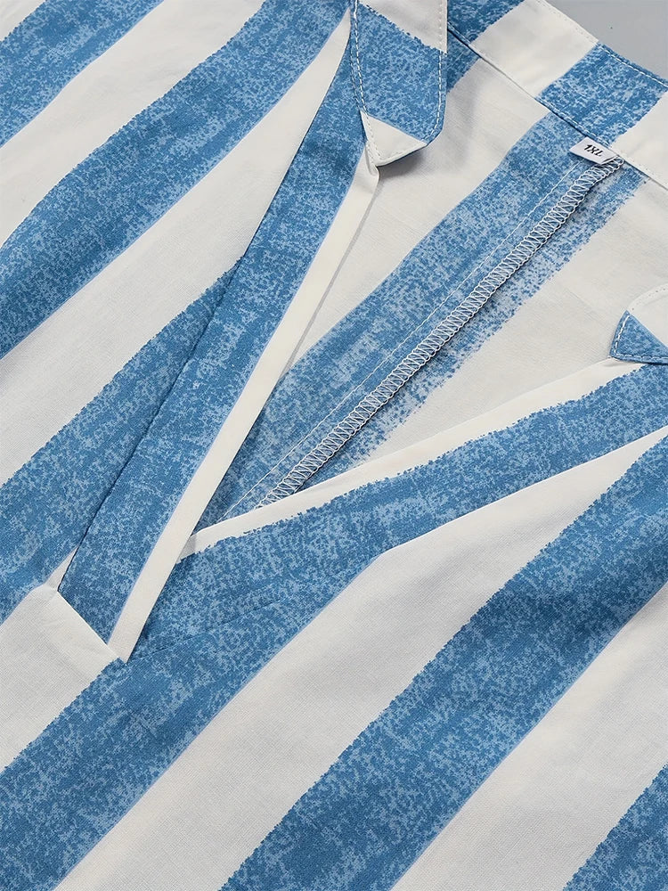 Plus Size 2024 Summer New Women's Striped Pullover T-Shirt V-Neck Short Sleeve Casual Tops Polyester